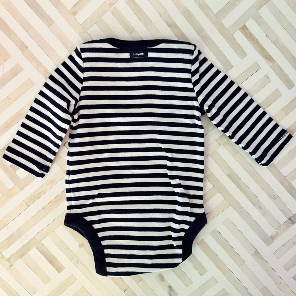 GAP Baby Navy Striped Cotton Onesie, 0-3mo